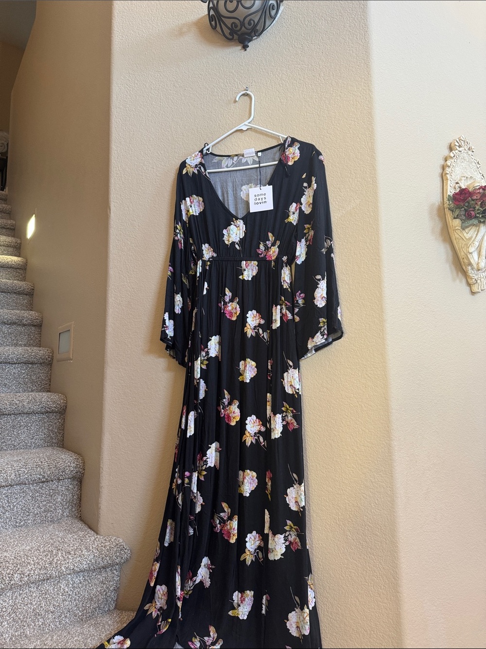 Some days Lovin floral V-Neck Black Maxi Dress - Boho Floral Print